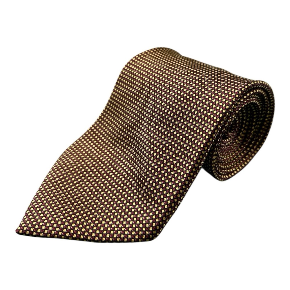 Borrelli‎ Napoli Gold Maroon Patterned Pure Silk Men's Tie 4 Inch Width
